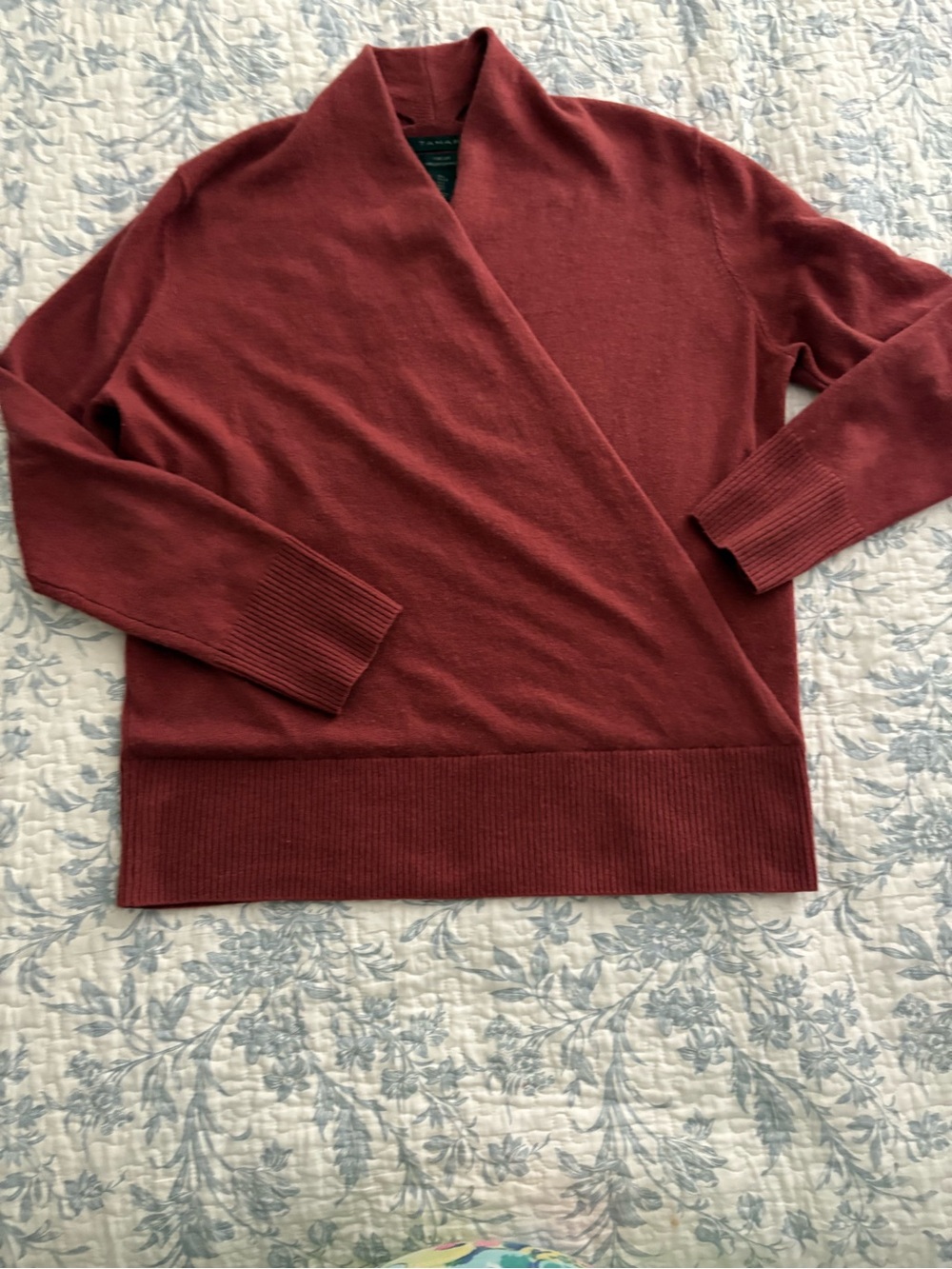 Tahari Wrap-Front V-Neck Sweater - Brick red size Large $38